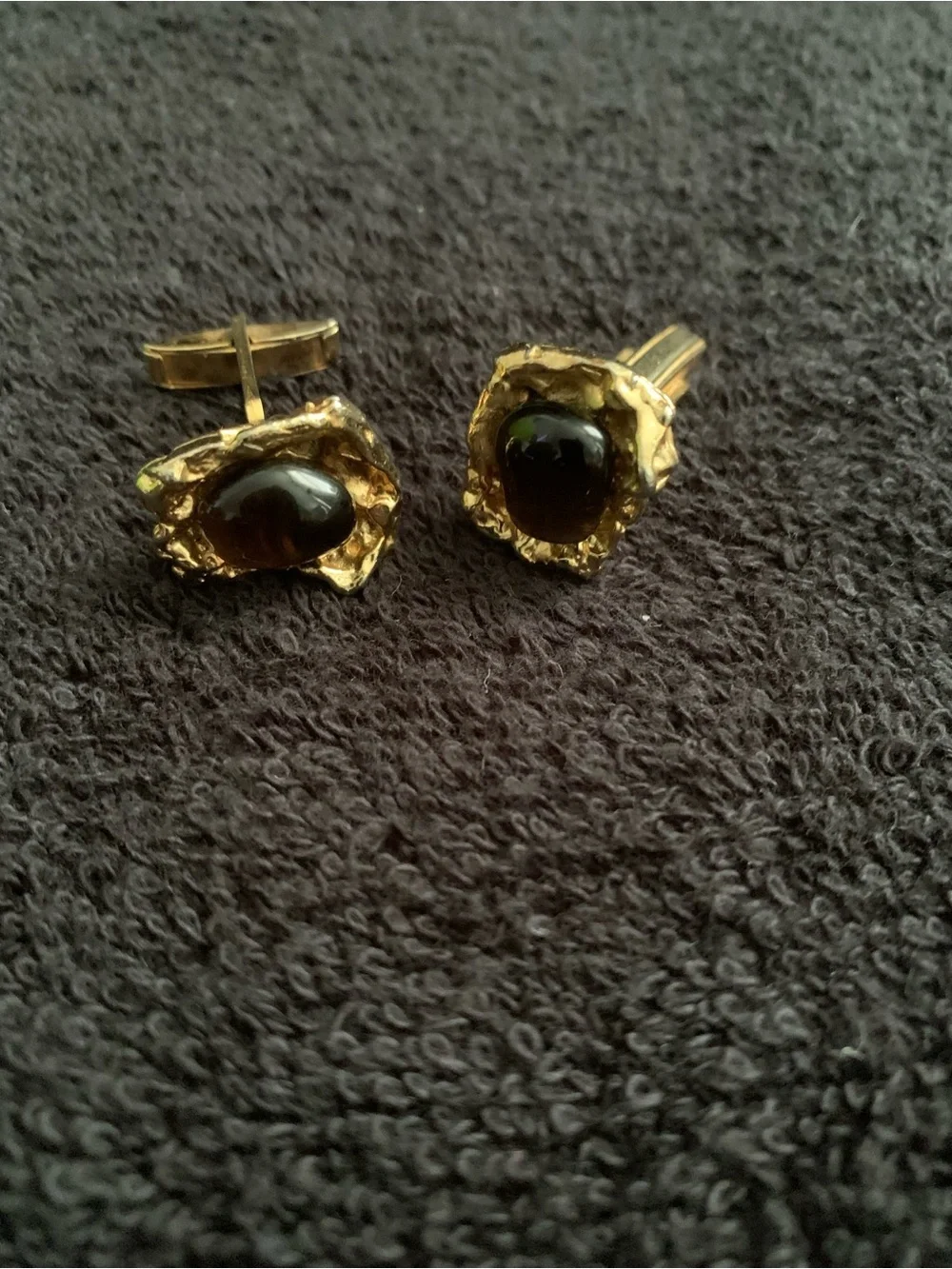 Vintage Gold-Tone Amber Stone Men's Cufflinks